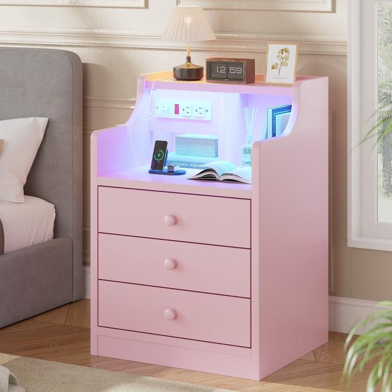 Smart Nightstand with Built-in Charging Station & Storage