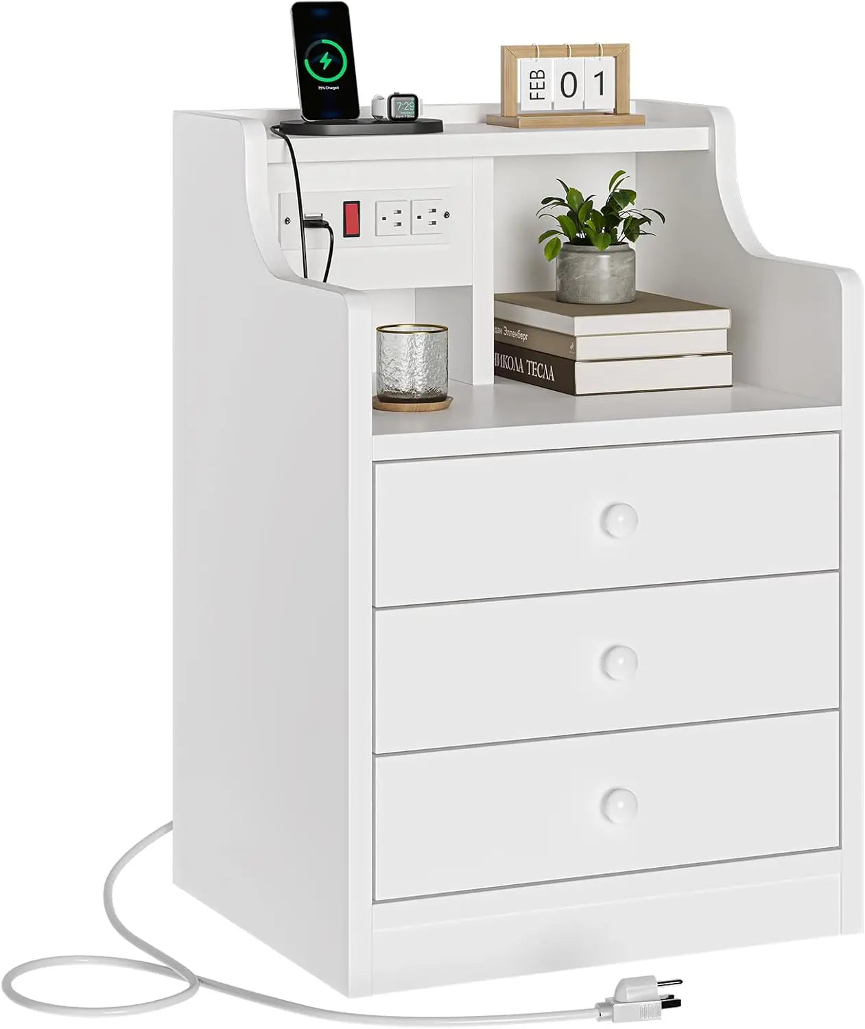 Smart Nightstand with Built-in Charging Station & Storage