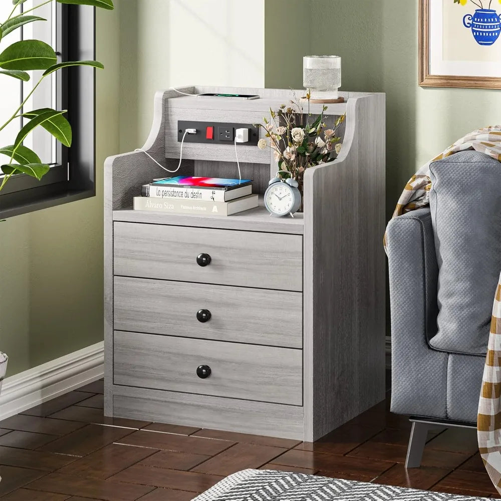 Smart Nightstand with Built-in Charging Station & Storage