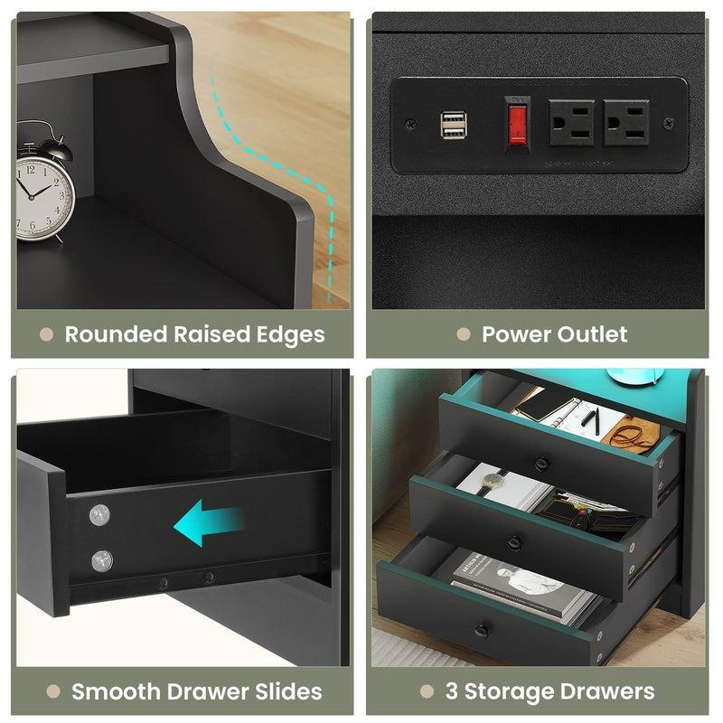 Smart Nightstand with Built-in Charging Station & Storage