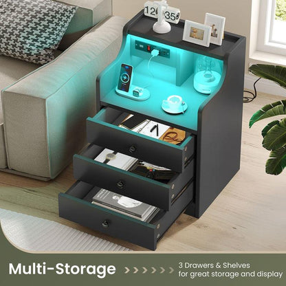 Smart Nightstand with Built-in Charging Station & Storage